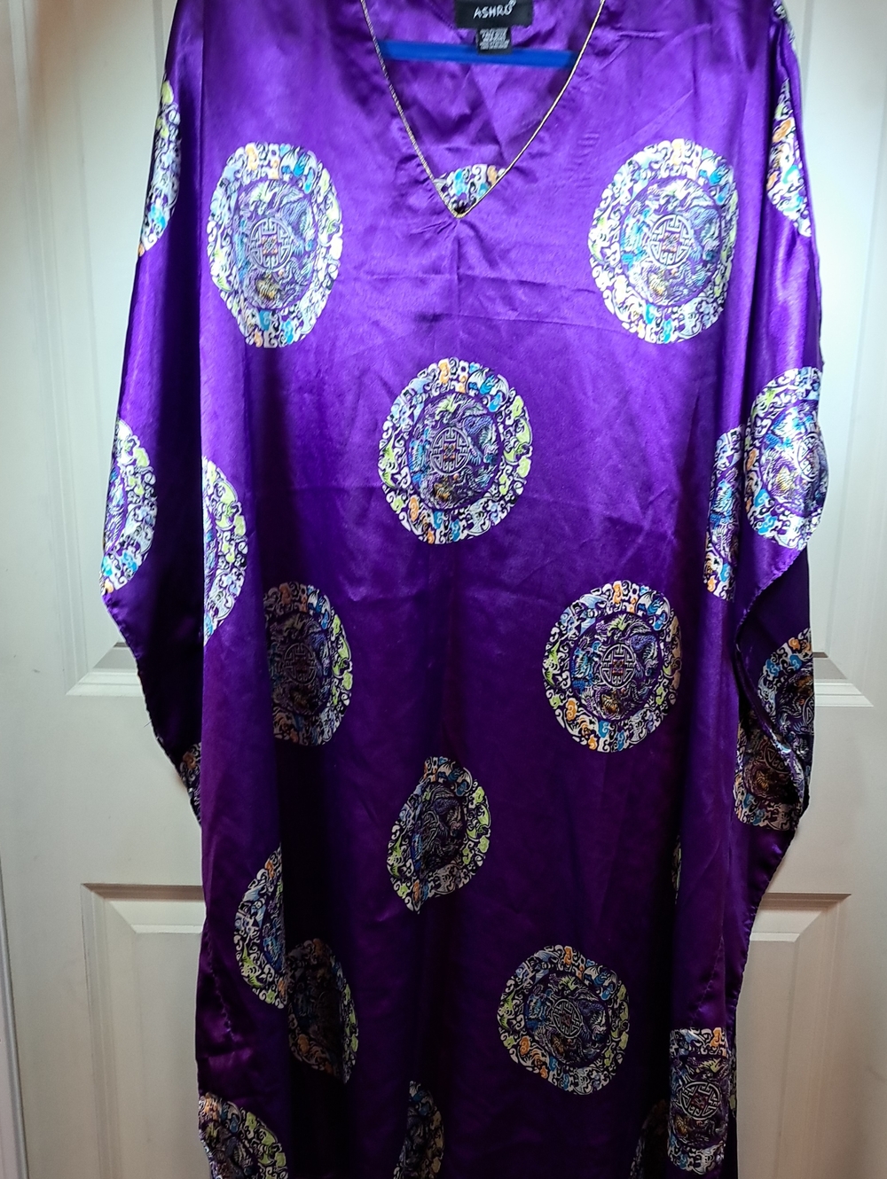 Ashro Purple Silk-Feel Medallion Print Kaftan
